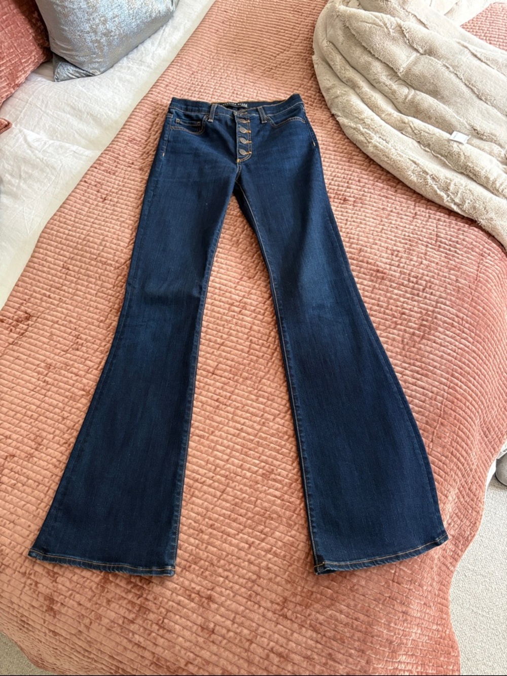 Veronica Beard Dark Blue Beverly Skinny Flare High RiseBoot-Cut Button-Fly Jeans